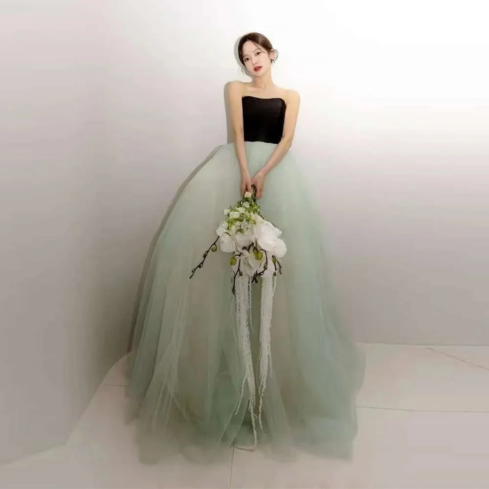 Sondr Mint Green Korean Evening Party Dresses Wedding Snap Dress Photo Shoot Strapless Prom Gowns Customized Corset Back