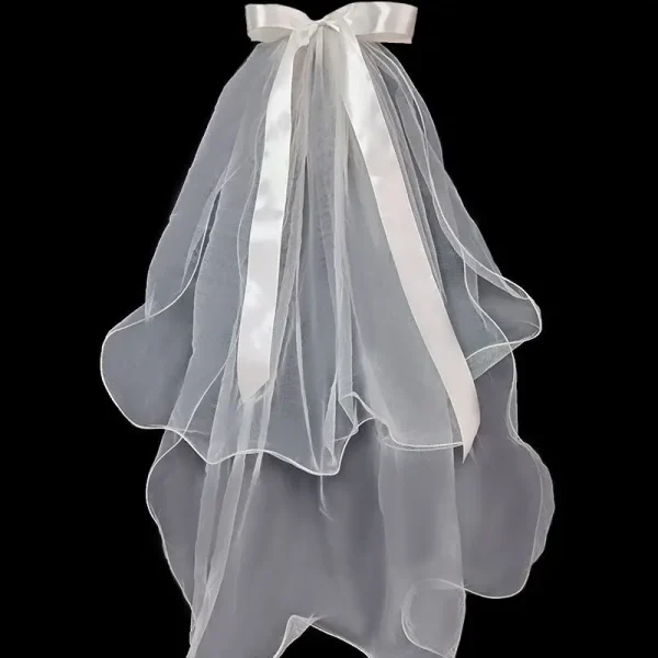 Real Image Bridal Prom Veils With Bow Vestido De Noiva Longo Wedding Veil Ivory White Veil With Free Comb