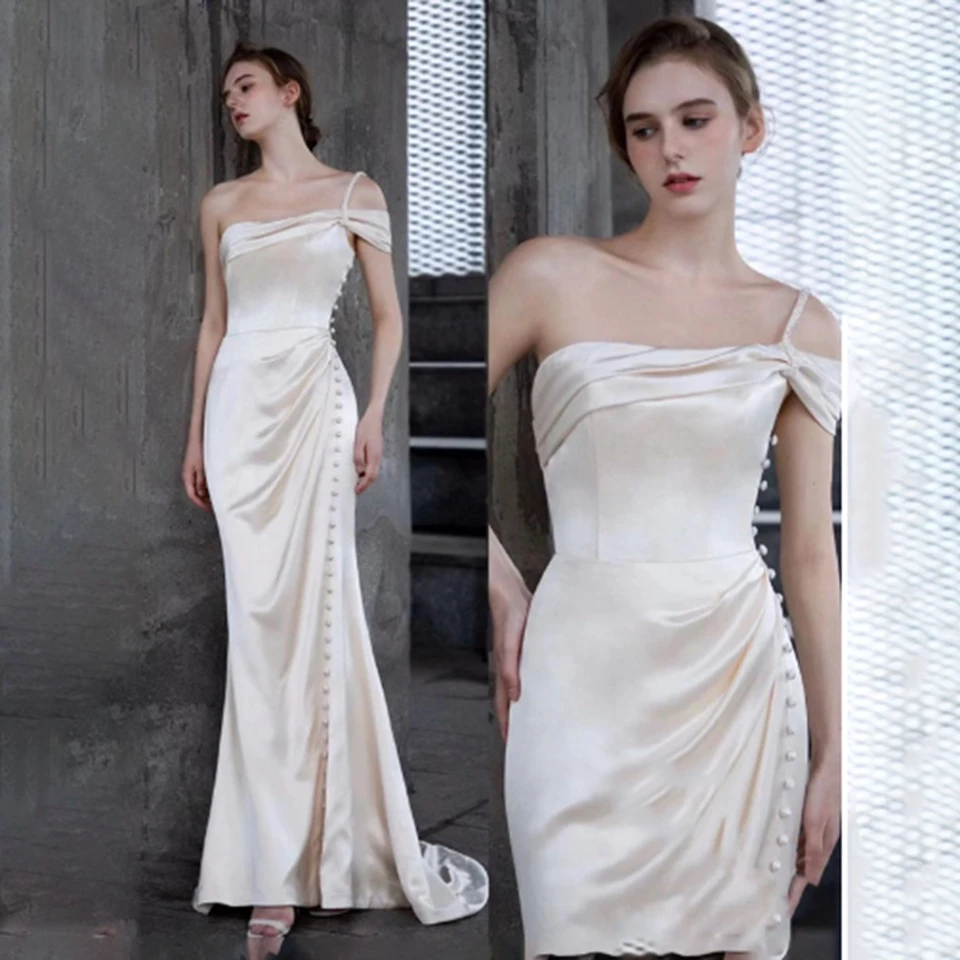 Customized Sexy Ivory One Shoulder Long Mermaid Evening Dresses 2025 Elegant Satin Backless Floor Length High Quality Prom Gowns