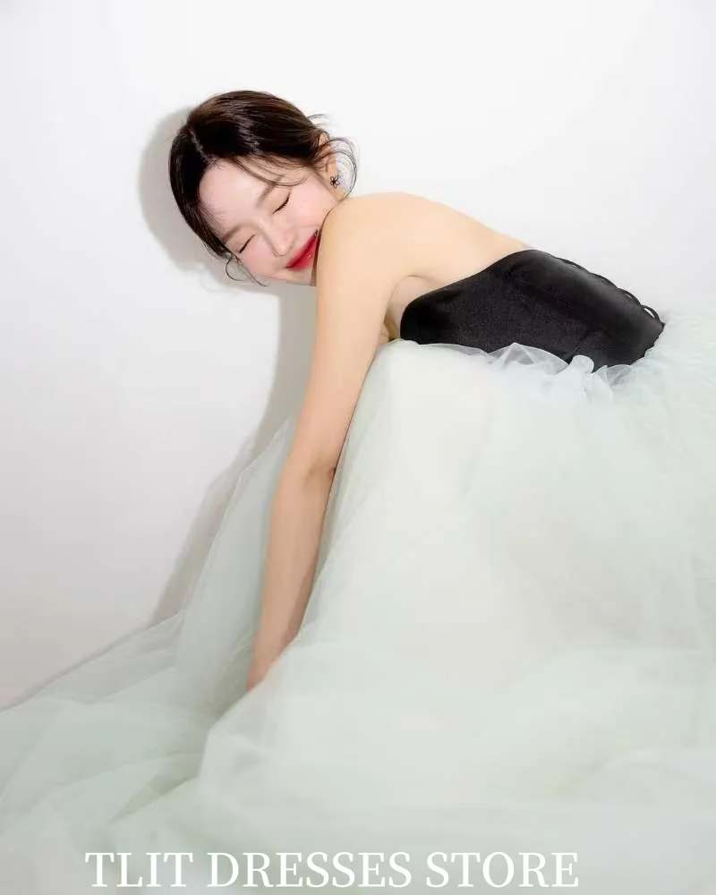 TLIT Fairy Light Green Tulle Evening Dress Korea Wedding Dress Photo Shoot Strapless Prom Gowns Customized Corset Back