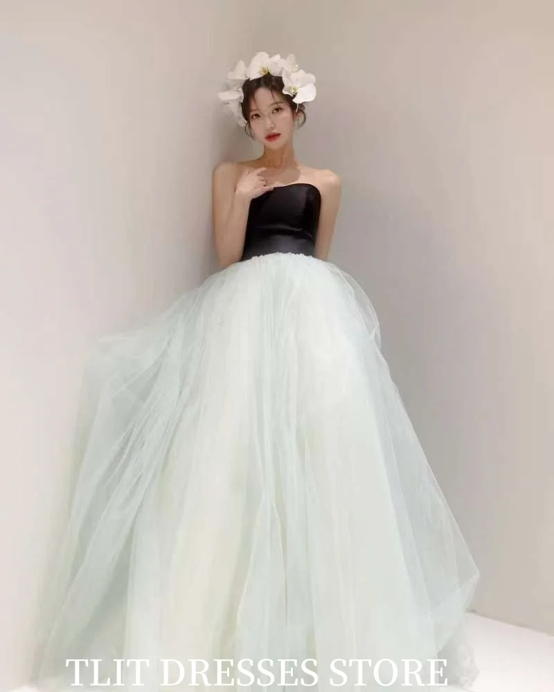 TLIT Fairy Light Green Tulle Evening Dress Korea Wedding Dress Photo Shoot Strapless Prom Gowns Customized Corset Back