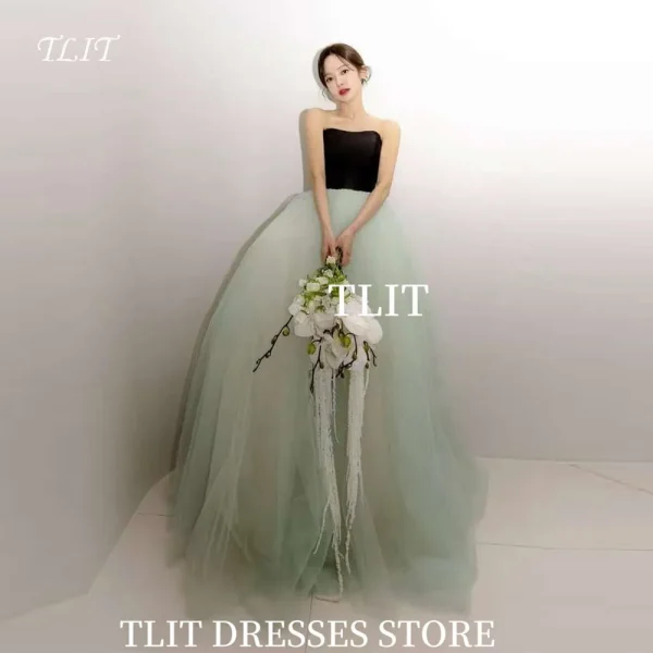 TLIT Fairy Light Green Tulle Evening Dress Korea Wedding Dress Photo Shoot Strapless Prom Gowns Customized Corset Back