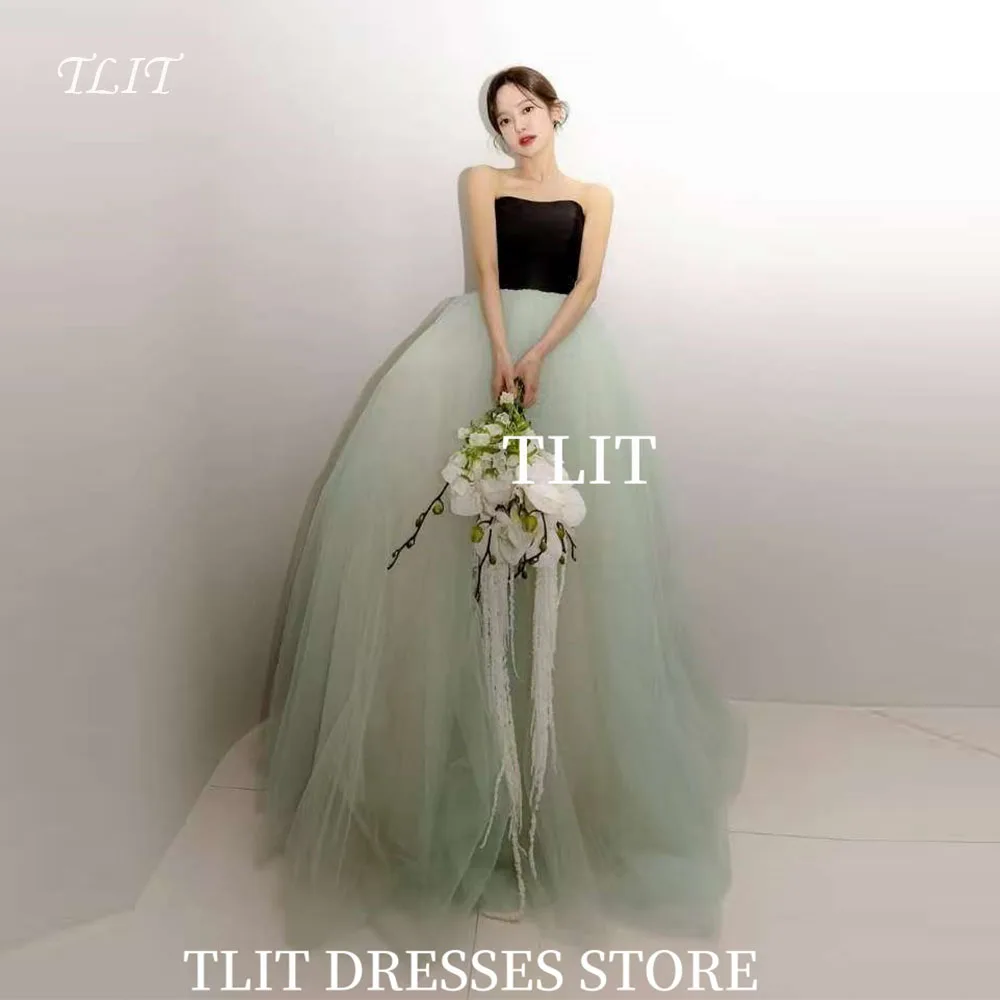 TLIT Fairy Light Green Tulle Evening Dress Korea Wedding Dress Photo Shoot Strapless Prom Gowns Customized Corset Back