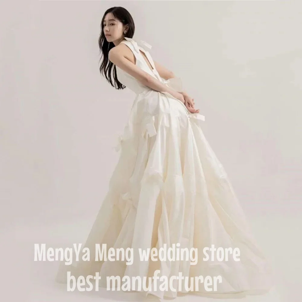 ZHUISHU O Neck Korea Wedding Dress Ruched Tiered Cut Out Back Wedding Photography Gowns Sleeveless Floor Length Robe de marriage