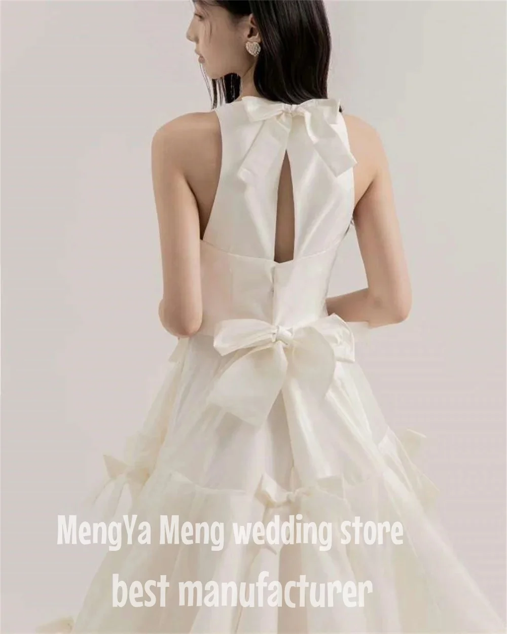 ZHUISHU O Neck Korea Wedding Dress Ruched Tiered Cut Out Back Wedding Photography Gowns Sleeveless Floor Length Robe de marriage