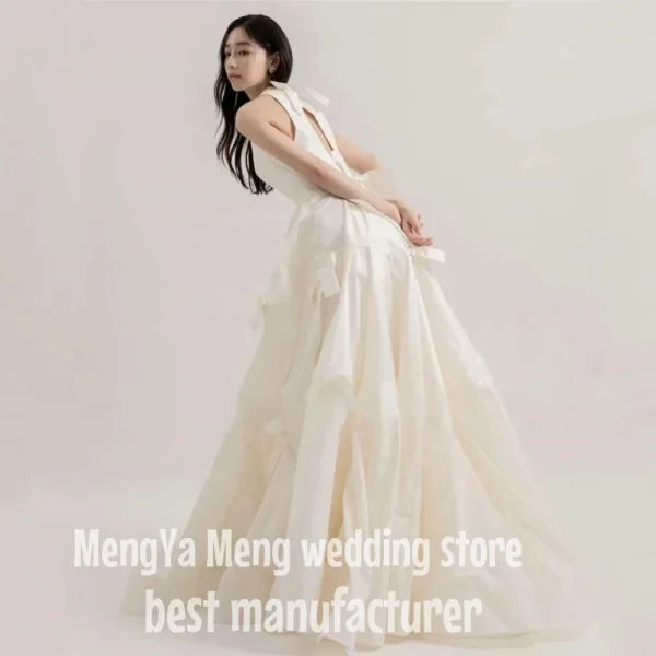 ZHUISHU O Neck Korea Wedding Dress Ruched Tiered Cut Out Back Wedding Photography Gowns Sleeveless Floor Length Robe de marriage