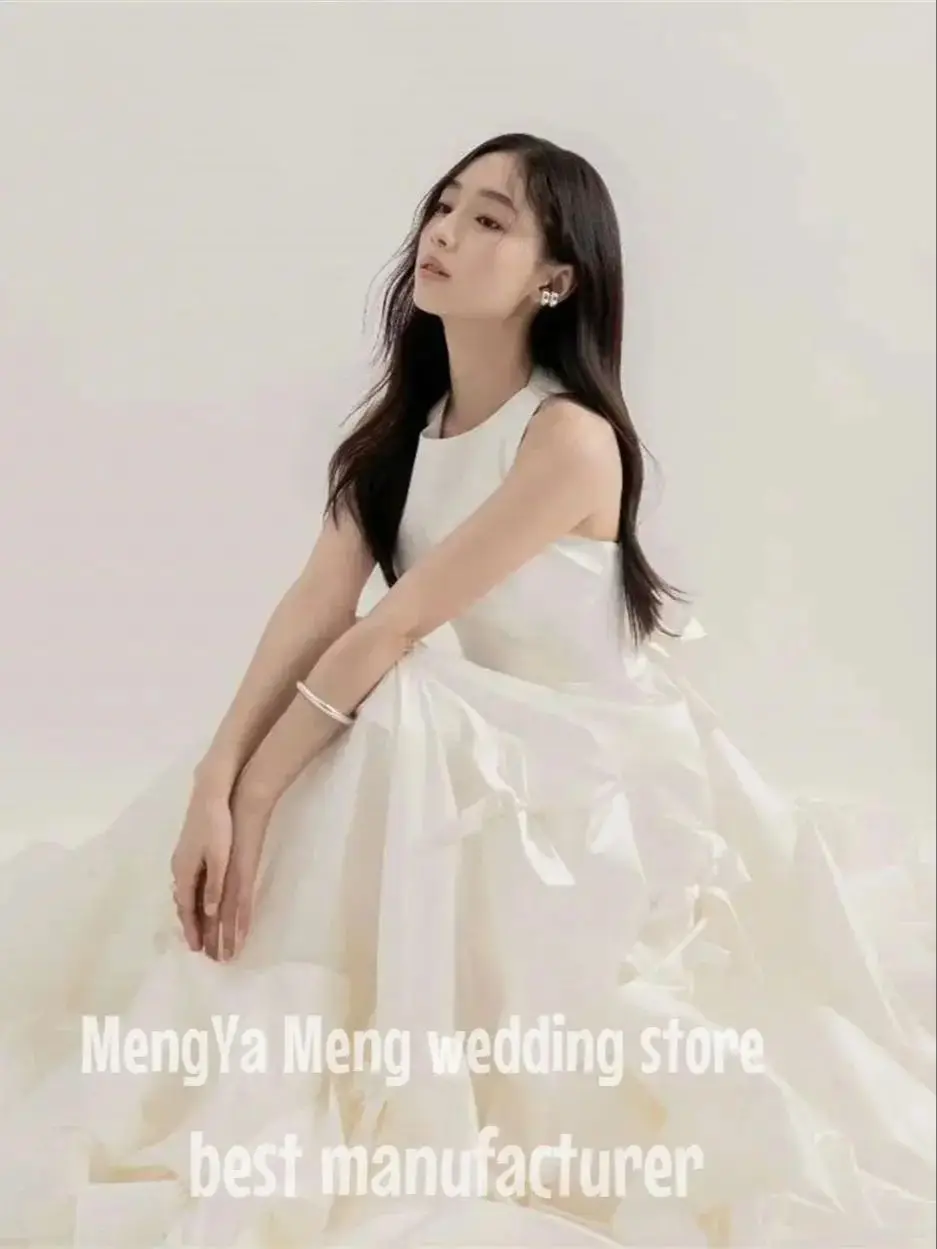 ZHUISHU O Neck Korea Wedding Dress Ruched Tiered Cut Out Back Wedding Photography Gowns Sleeveless Floor Length Robe de marriage