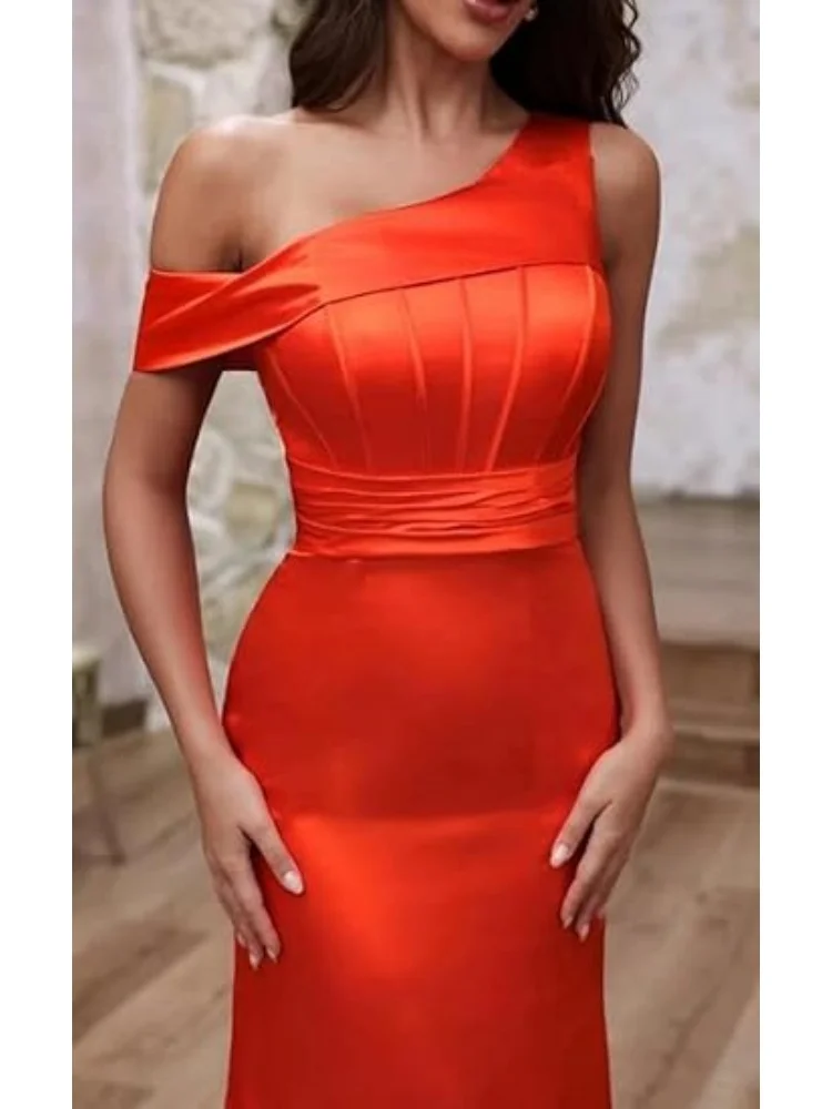 Mermaid One Shoulder Bridesmaid Dresses for Women Satin Long Corset Prom Dresses Formal Evening Gown