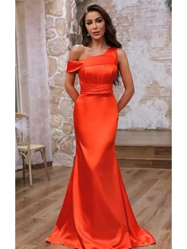 Mermaid One Shoulder Bridesmaid Dresses for Women Satin Long Corset Prom Dresses Formal Evening Gown