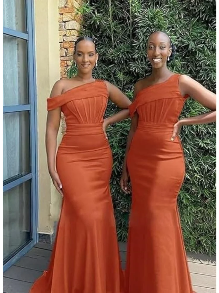 Mermaid One Shoulder Bridesmaid Dresses for Women Satin Long Corset Prom Dresses Formal Evening Gown