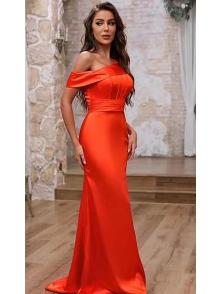 Mermaid One Shoulder Bridesmaid Dresses for Women Satin Long Corset Prom Dresses Formal Evening Gown
