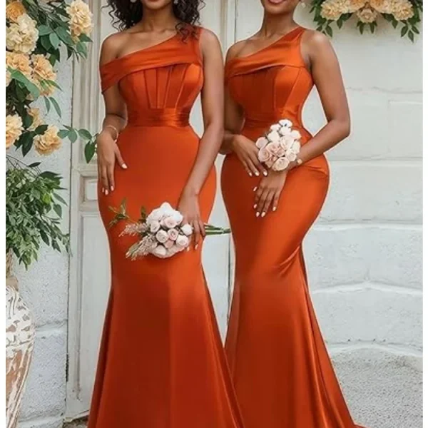 Mermaid One Shoulder Bridesmaid Dresses for Women Satin Long Corset Prom Dresses Formal Evening Gown