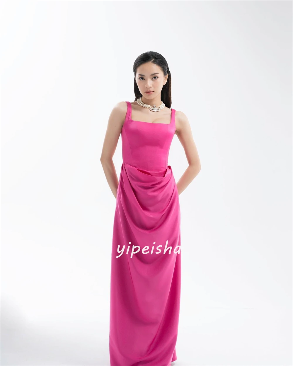 Customized Exquisite Jersey Straight High Collar Long Dresses Celebrity Dresses Modern Style Chinese Style Casual Elegant Matchi