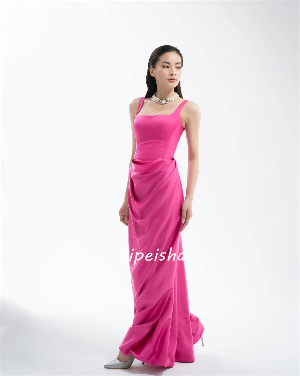 Customized Exquisite Jersey Straight High Collar Long Dresses Celebrity Dresses Modern Style Chinese Style Casual Elegant Matchi