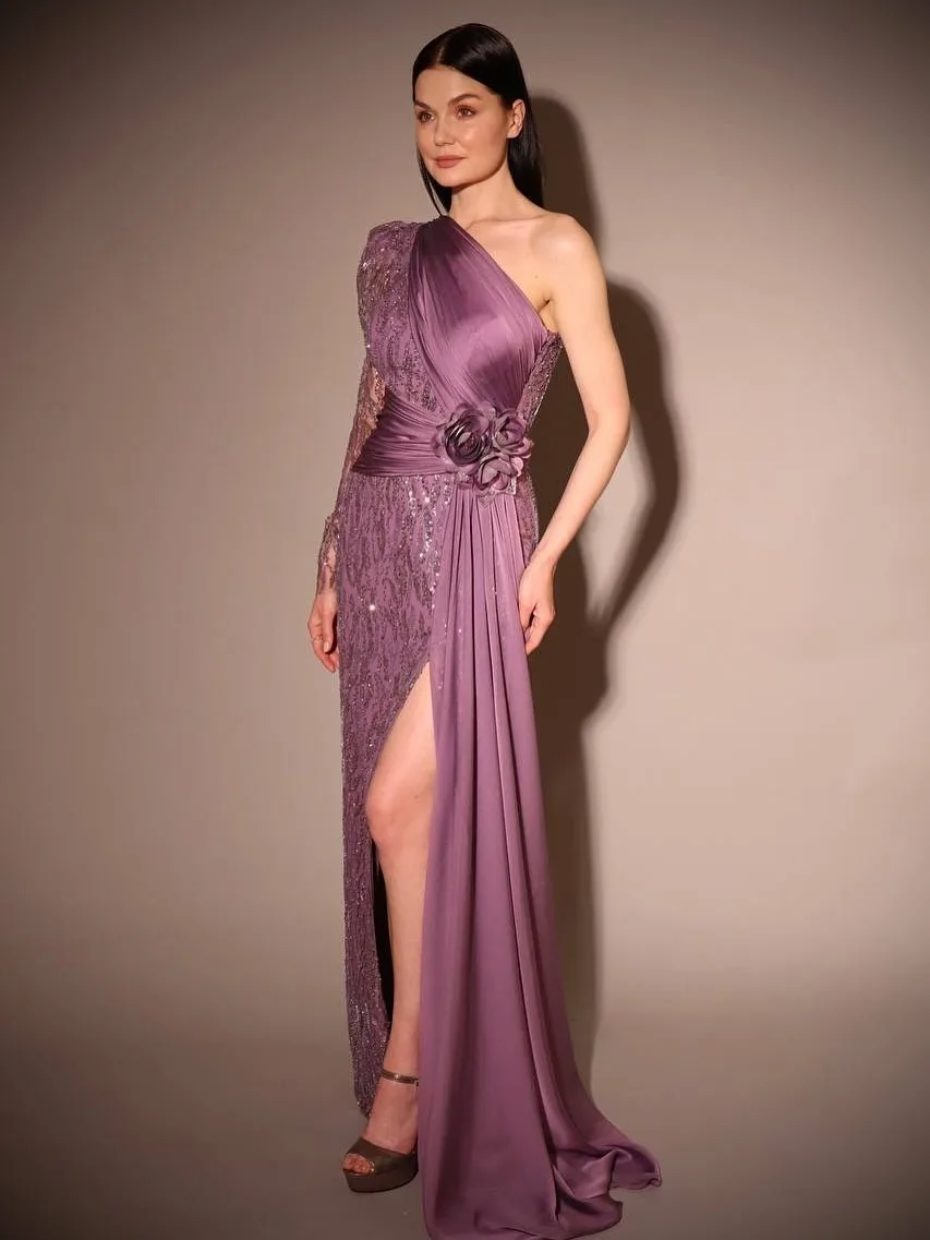 Modern Style Sexy A Line Wedding Dresses Irregular Collar High Split Sequins Evening Party Gowns Vestido De Noiva Customized