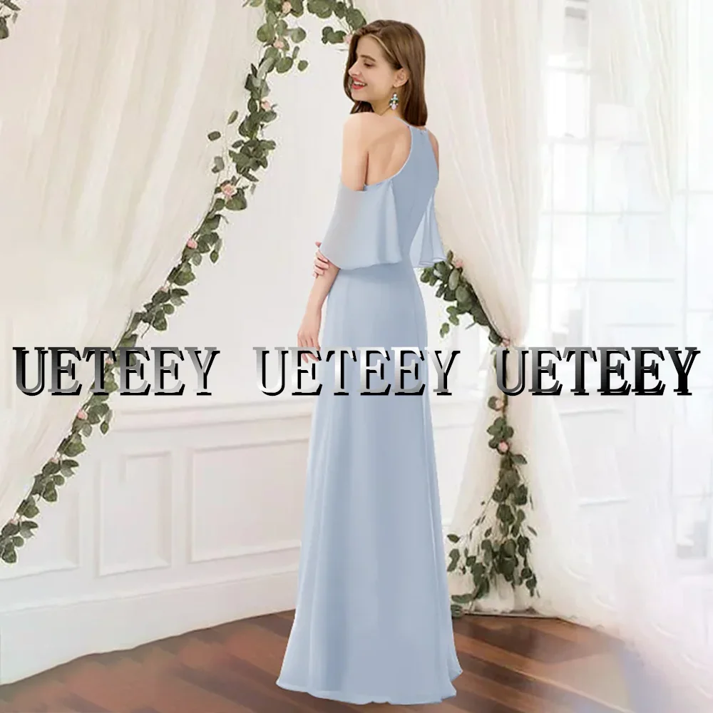 Customized Elegant Jewel Neck Bridesmaid Dress Sleeveless Floor Length Pleats Sheath Chiffon Wedding Party Gowns for Women