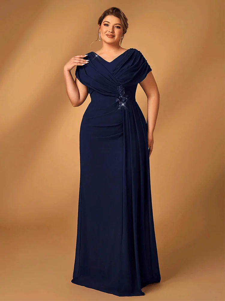 Plus Size Luxury Mom Evening Dress Wedding Reception Party Luxury Shiny Plus Size Chiffon Mother Navy Blue Evening Dress