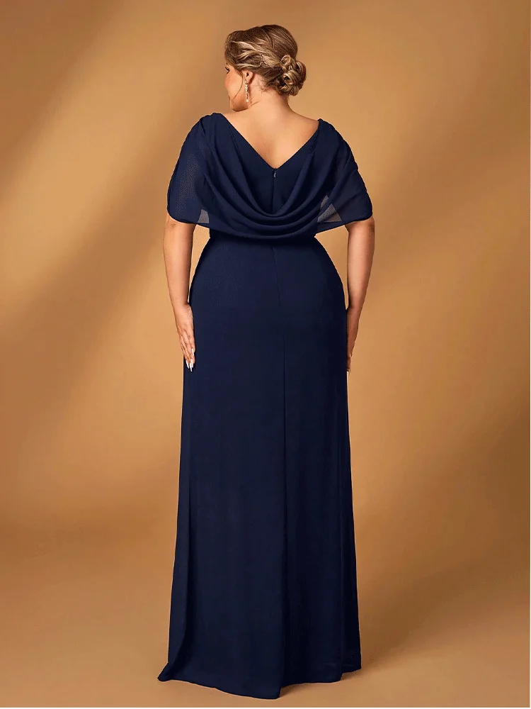 Plus Size Luxury Mom Evening Dress Wedding Reception Party Luxury Shiny Plus Size Chiffon Mother Navy Blue Evening Dress