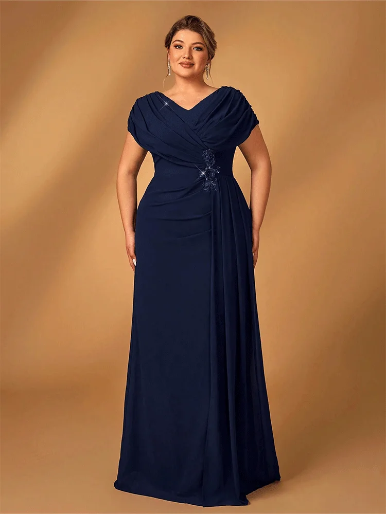 Plus Size Luxury Mom Evening Dress Wedding Reception Party Luxury Shiny Plus Size Chiffon Mother Navy Blue Evening Dress