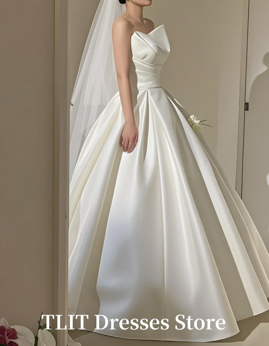TLIT Elegant Strapless Ivory A-Line Draped Wedding Dress Prom Gowns Korea Bridal Dress Photos Shoot Customized White Bride Gowns