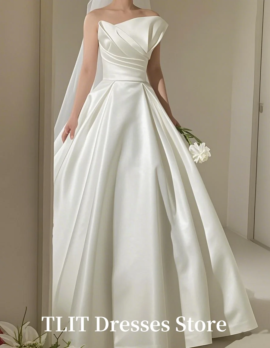 TLIT Elegant Strapless Ivory A-Line Draped Wedding Dress Prom Gowns Korea Bridal Dress Photos Shoot Customized White Bride Gowns