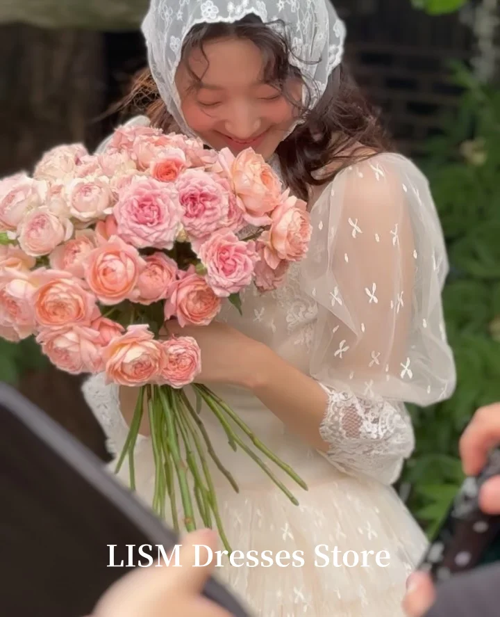 LISM Tiered O-Neck A-Line Korea Wedding Dresses Silk Lace Satin Long Elegant Customized Bridal Gowns Photo Shoot  결혼식 드레스