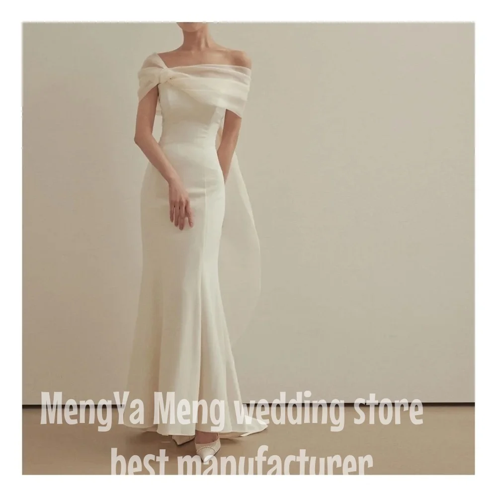 ZHUISHU Off Shoulder Korea Ivory Mermaid Wedding Dresses 웨딩드레스 Satin Short Sleeves Customized Pretty Bride Gowns Plus Size