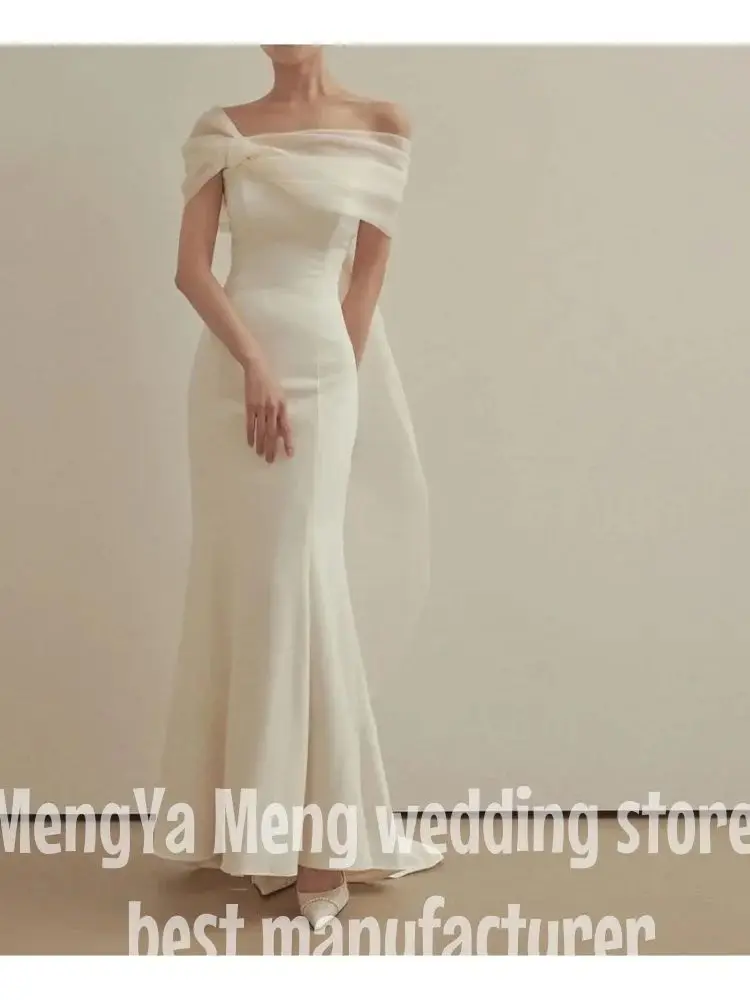 ZHUISHU Off Shoulder Korea Ivory Mermaid Wedding Dresses 웨딩드레스 Satin Short Sleeves Customized Pretty Bride Gowns Plus Size