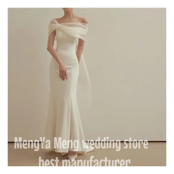 ZHUISHU Off Shoulder Korea Ivory Mermaid Wedding Dresses 웨딩드레스 Satin Short Sleeves Customized Pretty Bride Gowns Plus Size
