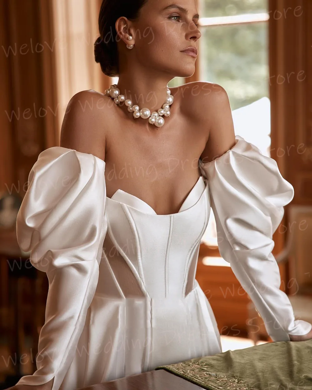 2082550-ftb1lr.jpg 2025 Elegant A Line Women's Wedding Dresses Satin Slit Vestidos De Novias De Boda Customized Bride Gowns Long Sleeve Vestidos - Image 1