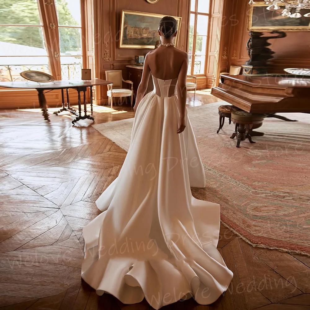 2025 Elegant A Line Women's Wedding Dresses Satin Slit Vestidos De Novias De Boda Customized Bride Gowns Long Sleeve Vestidos 2025 Elegant A Line Women's Wedding Dresses Satin Slit Vestidos De Novias De Boda Customized Bride Gowns Long Sleeve Vestidos