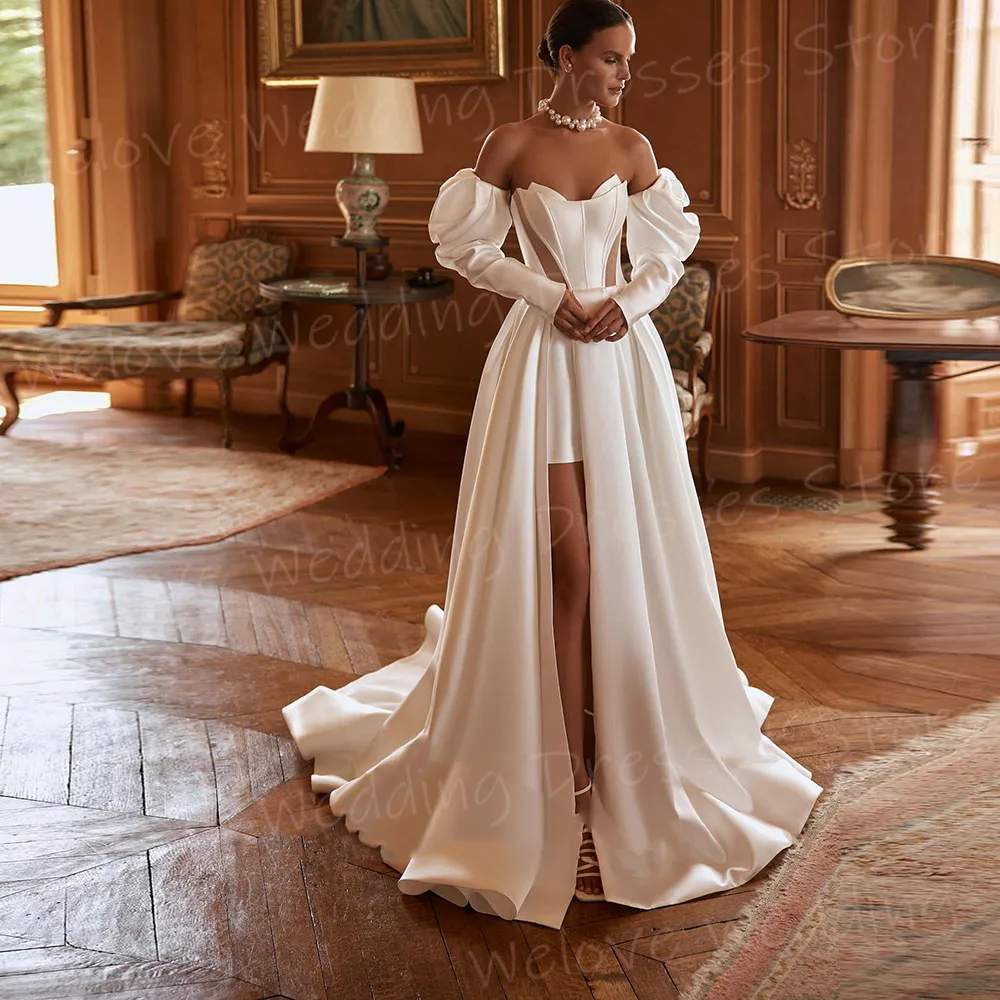 2082550-tyszzh.jpg 2025 Elegant A Line Women's Wedding Dresses Satin Slit Vestidos De Novias De Boda Customized Bride Gowns Long Sleeve Vestidos - Image 3