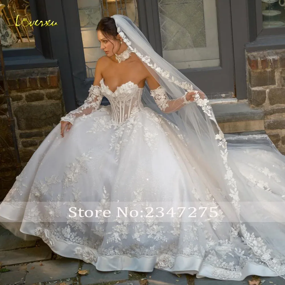 Loverxu A-Line Delicate Wedding Dresses Strapless Sleeveless Vestido De Novia Lace Appliques Princess Custom Made Bridal Gown