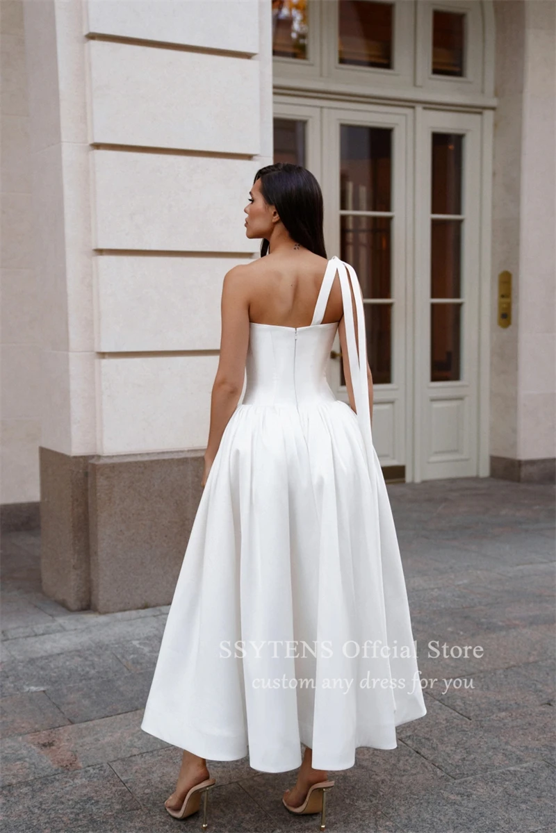 SSYTENS Elegant Ankle Length Wedding Dresses Bridemaid Simple White Bride Dress Bespoke Flower Strapless Civil Bridal Gowns