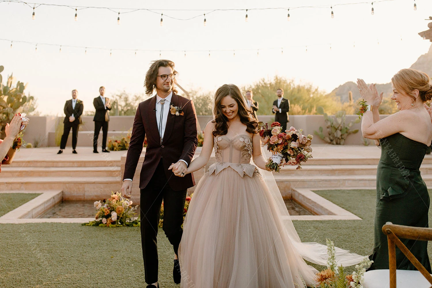 Blush Champagne Princess Wedding Dresses Sweetheart Romantic Tulle Bridal Gowns Boho Vestido De noivas  ZW456