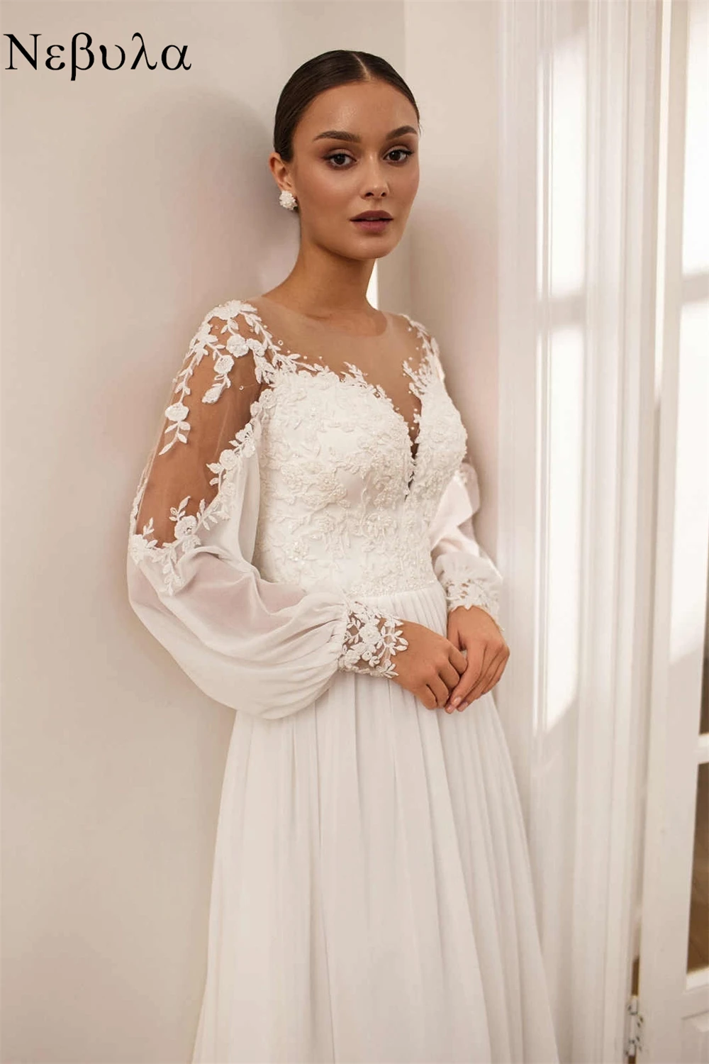 Customized Elegant Formal Classic Luxury  Charming Wedding Dress 	White Net Applique Wedding Party  Pearl Poretrait Dresses