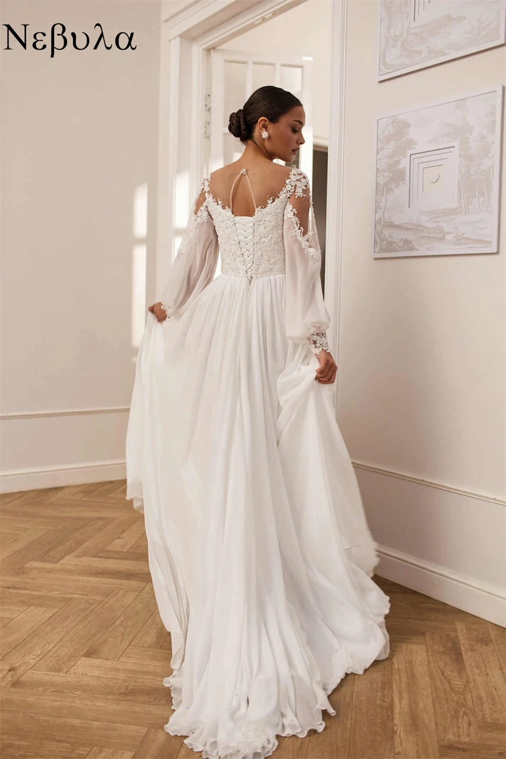 Customized Elegant Formal Classic Luxury  Charming Wedding Dress 	White Net Applique Wedding Party  Pearl Poretrait Dresses