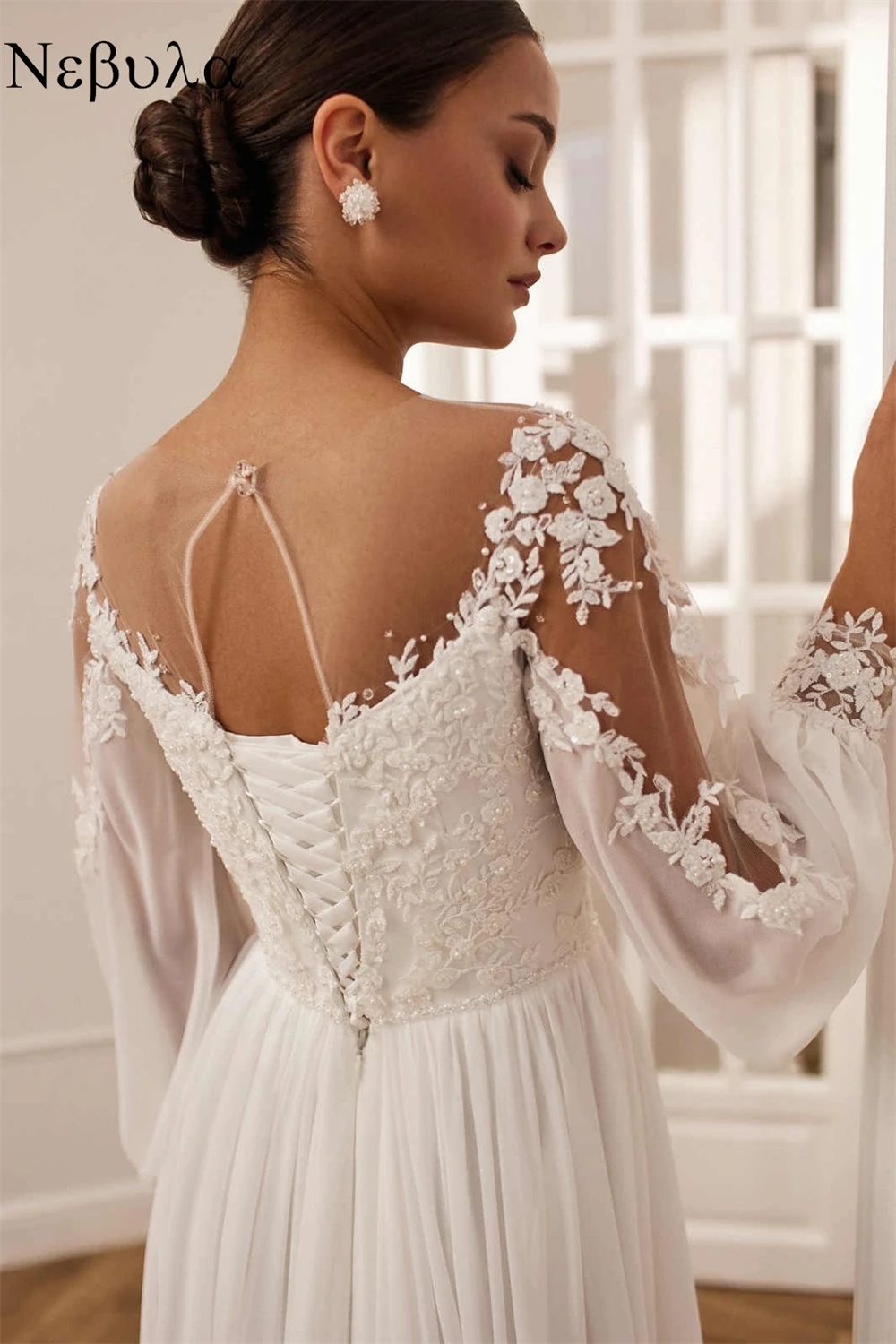 Customized Elegant Formal Classic Luxury  Charming Wedding Dress 	White Net Applique Wedding Party  Pearl Poretrait Dresses