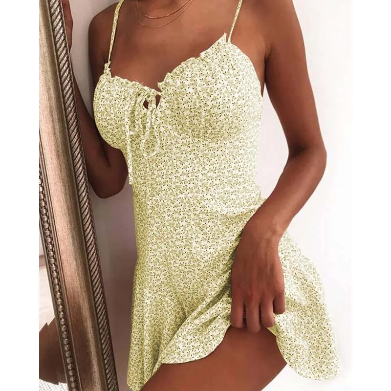 Floral Print A Line Mini Dresses Sexy Lady Dating Camisole Strapless Backless Dress Boho Solid Beach Clothing