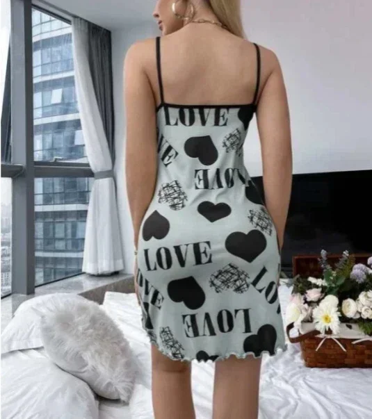 Sexy Lingerie Women Summer Nightgowns Sling Nightdress Fashion Printing Dressing Sleepwear Polyester Milk Silk Night Dress Woman