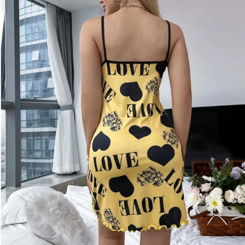 Sexy Lingerie Women Summer Nightgowns Sling Nightdress Fashion Printing Dressing Sleepwear Polyester Milk Silk Night Dress Woman