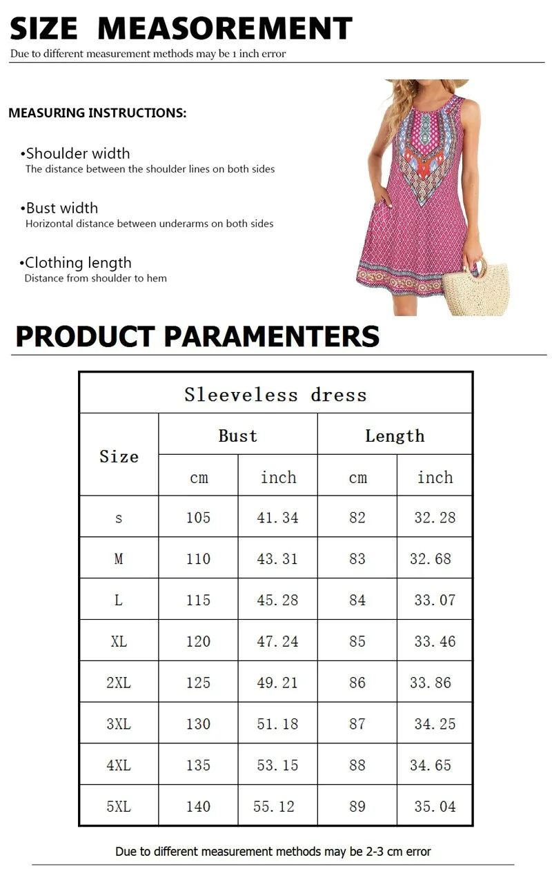 Summer Simple Geometric Floral Print Sleeveless Vest Dress Spring And Summer Vacation Style Sleeveless Suspender Dress For Women