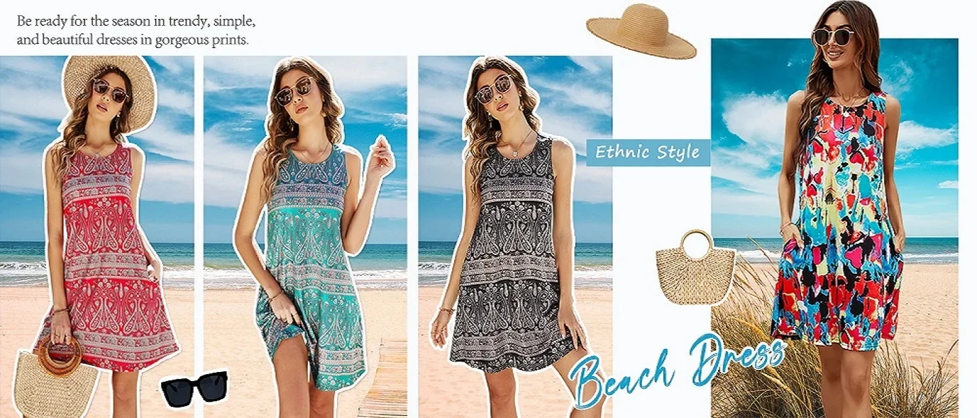 Summer Simple Geometric Floral Print Sleeveless Vest Dress Spring And Summer Vacation Style Sleeveless Suspender Dress For Women