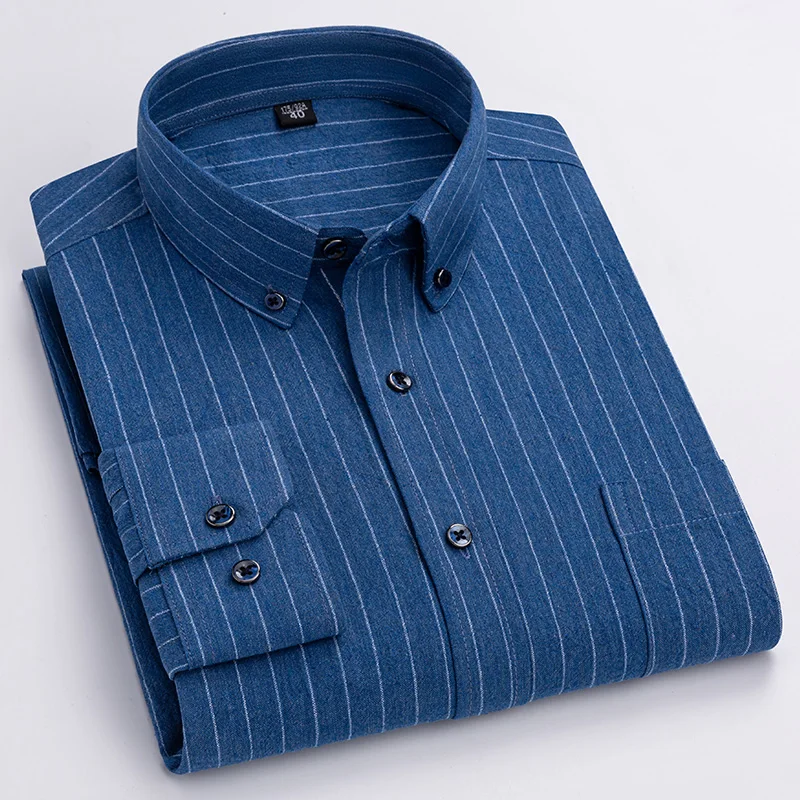 Pure Cotton Men's Plaid Shirt Long Sleeve Regular Fit Men Casual Oversized Shirt Leisure Autumn Male Blouse New Plus Size