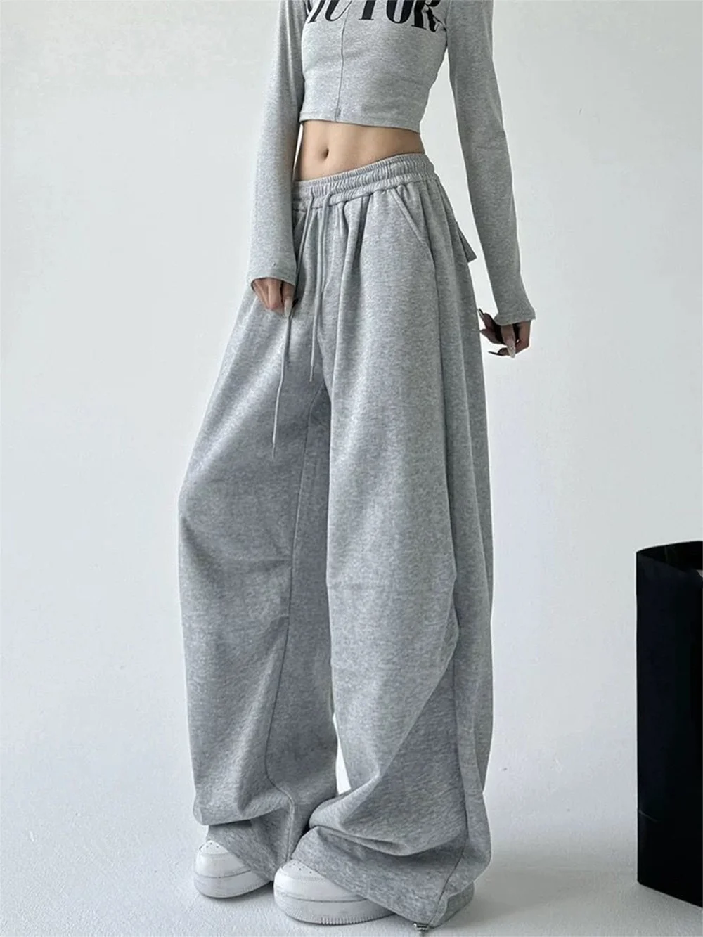 Autumn Fashion New Women Vintage Streetwear Wide Leg Sweatpants Oversized Sports Pants Drawstring Trousers Clothes Women