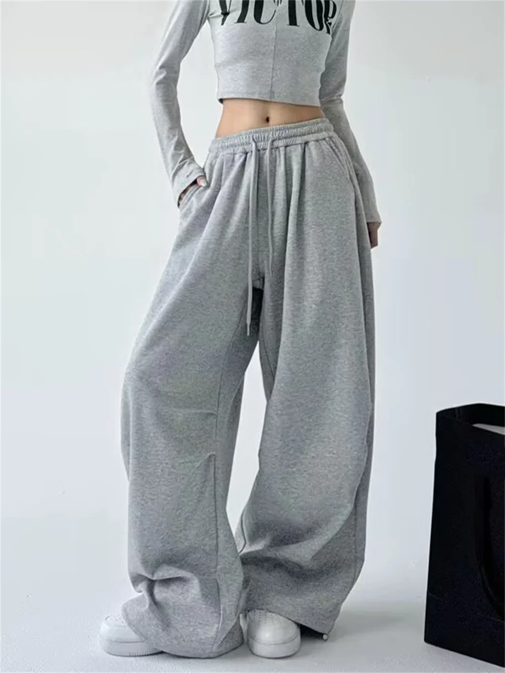 Autumn Fashion New Women Vintage Streetwear Wide Leg Sweatpants Oversized Sports Pants Drawstring Trousers Clothes Women