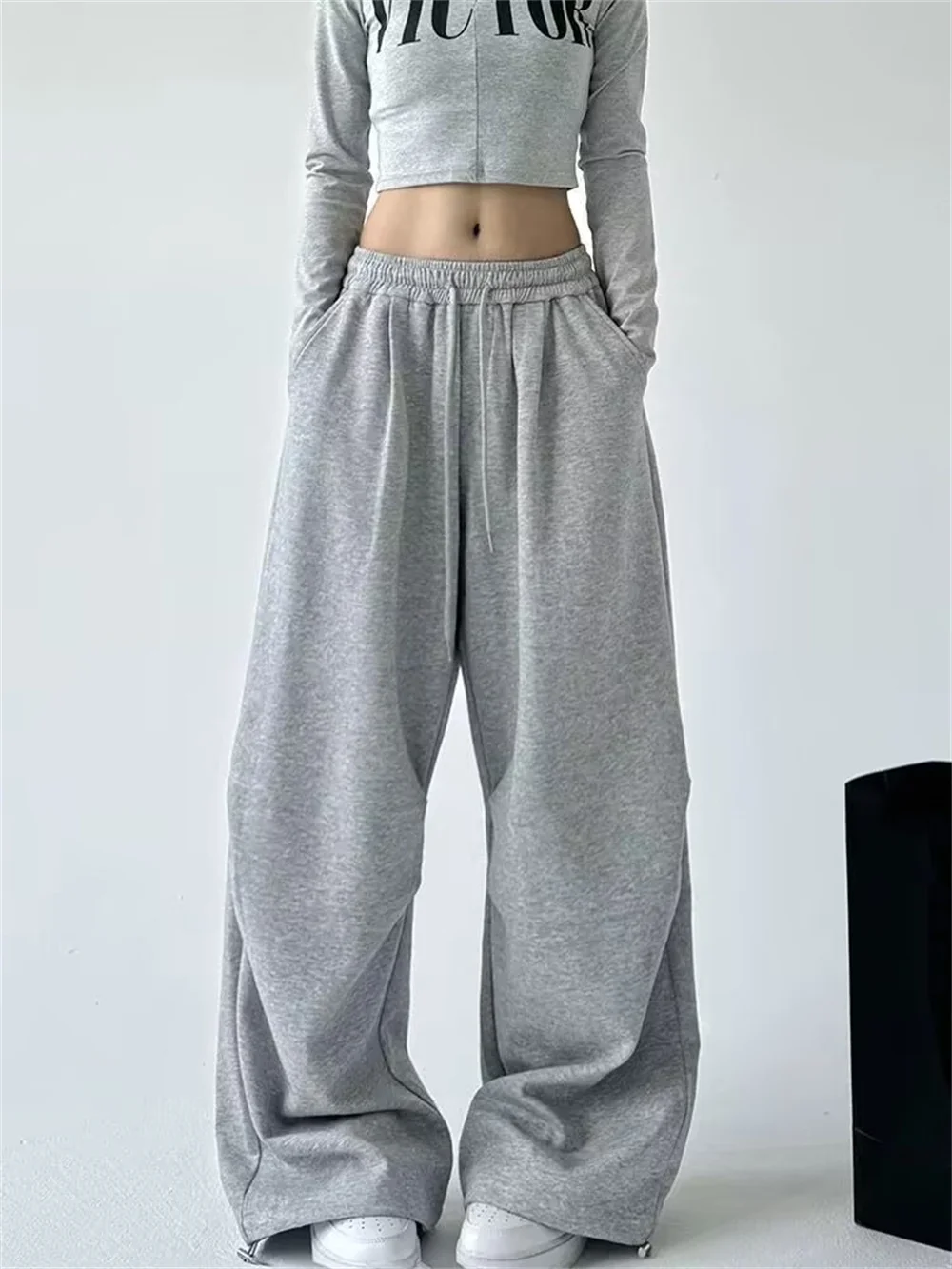 Autumn Fashion New Women Vintage Streetwear Wide Leg Sweatpants Oversized Sports Pants Drawstring Trousers Clothes Women
