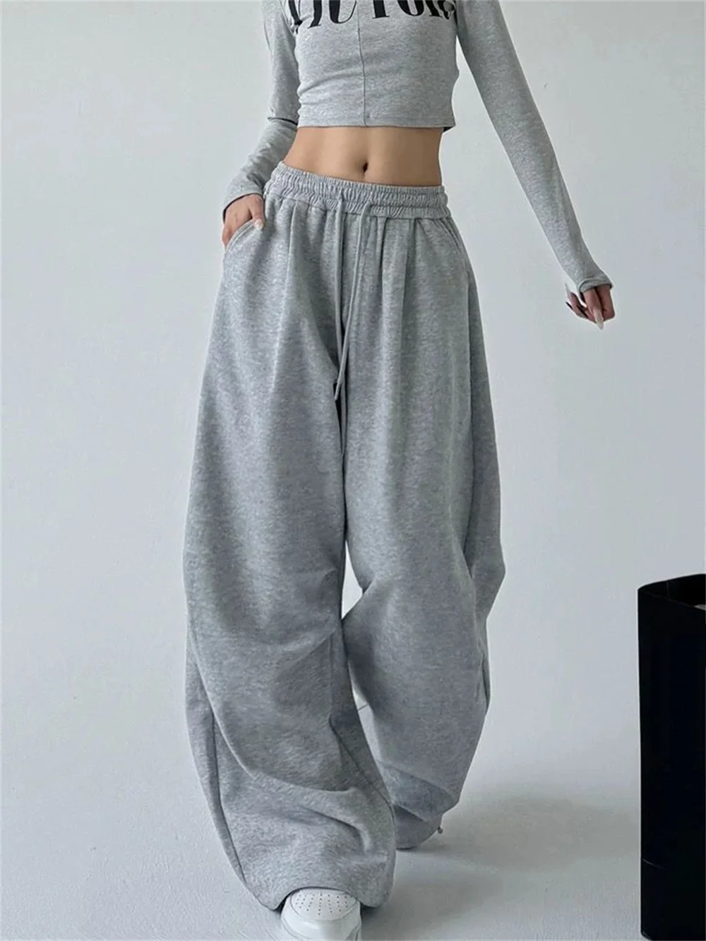 Autumn Fashion New Women Vintage Streetwear Wide Leg Sweatpants Oversized Sports Pants Drawstring Trousers Clothes Women