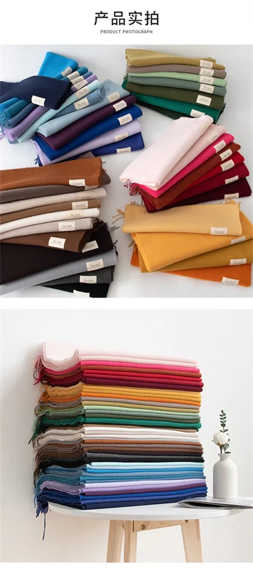 2024 Autumn Scarf For Women Long Warm Cashmere Scarves Winter Hijab Solid Lady Shawl Wrap Female Pashmina Bandana Head Scarfs