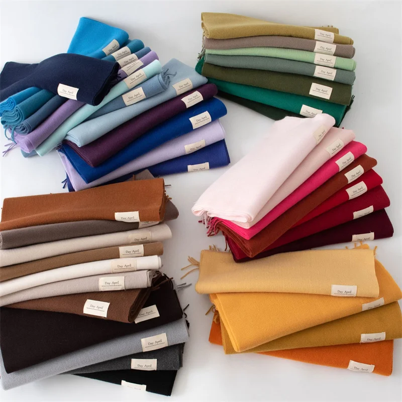 2024 Autumn Scarf For Women Long Warm Cashmere Scarves Winter Hijab Solid Lady Shawl Wrap Female Pashmina Bandana Head Scarfs